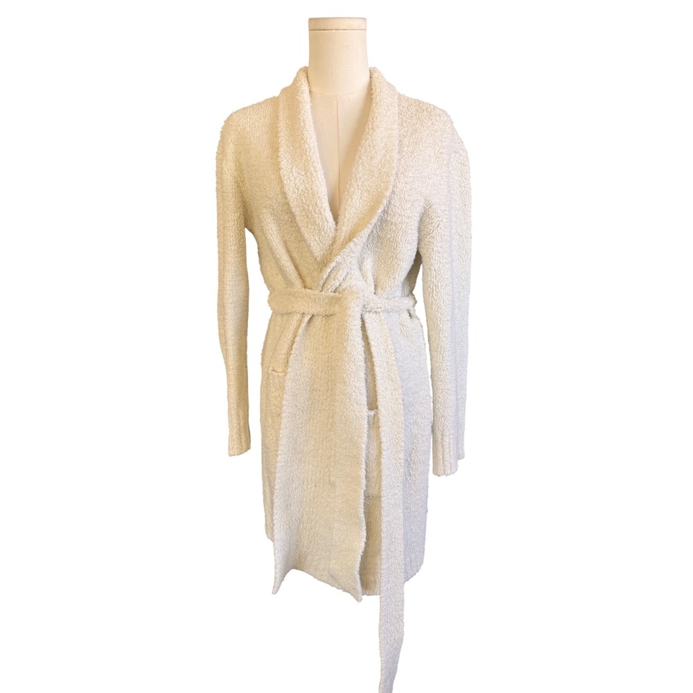 Skims Cozy Knit Short Robe Bone White S/M Loungewear Boucle Belted Pockets
